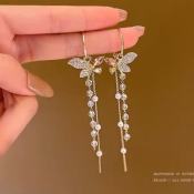 Korean Elegant Diamond Pearl Earrings by EMS