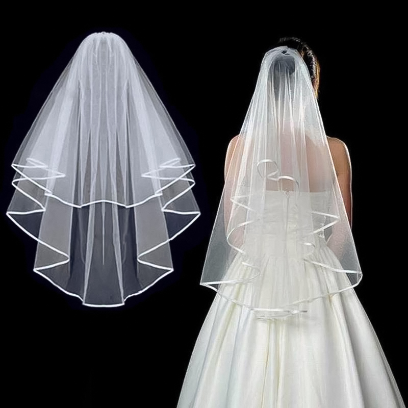 Viel For Marriage: Classical White Bridal Veil With Satin  display picture 2