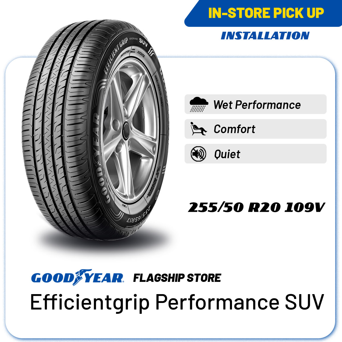 [INSTALLATION/ PICKUP] Goodyear 255/50R20 EfficientGrip SUV Tire (Worry Free Assurance) - Ford Explorer, Mazda CX9, Jaguar Face [E-Ticket] Presyo  17,610 Piso*Libreng Shipping