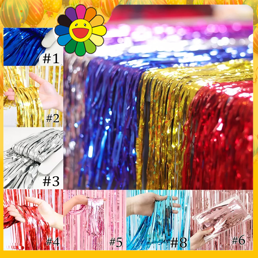 2Meter Rain Silk foil curtain Metallic Tinsel Curtain happy birthday decor party decorations background