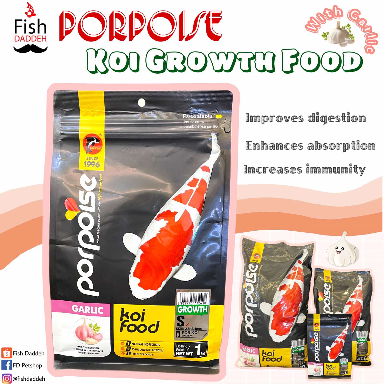 Porpoise Koi Growth Fish Food Koi Food with added GARLIC 1kg 5kg 10kg Lazada PH