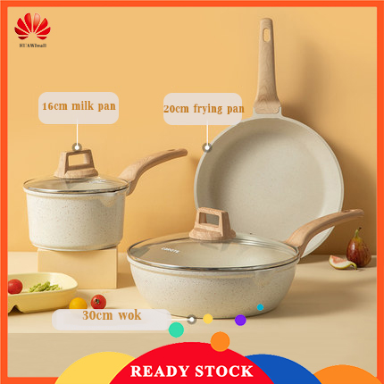 3 Piece Marble Stone Non Stick Cookware Set (16CM Casserole with Lid ...