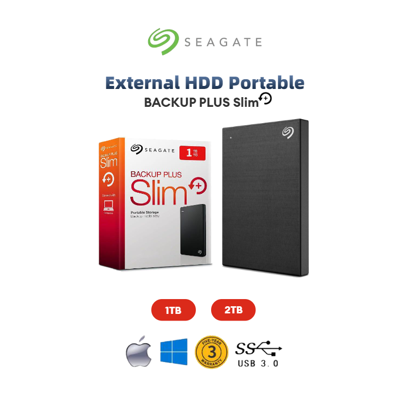 Seagate Slim 1TB/2TB External HDD for Mac & Windows