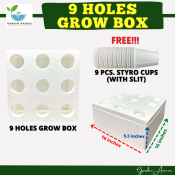 Hydroponics 9 Holes Grow BOX/STYRO Box - With 9 PCS. Styro Cups - Heavy Duty