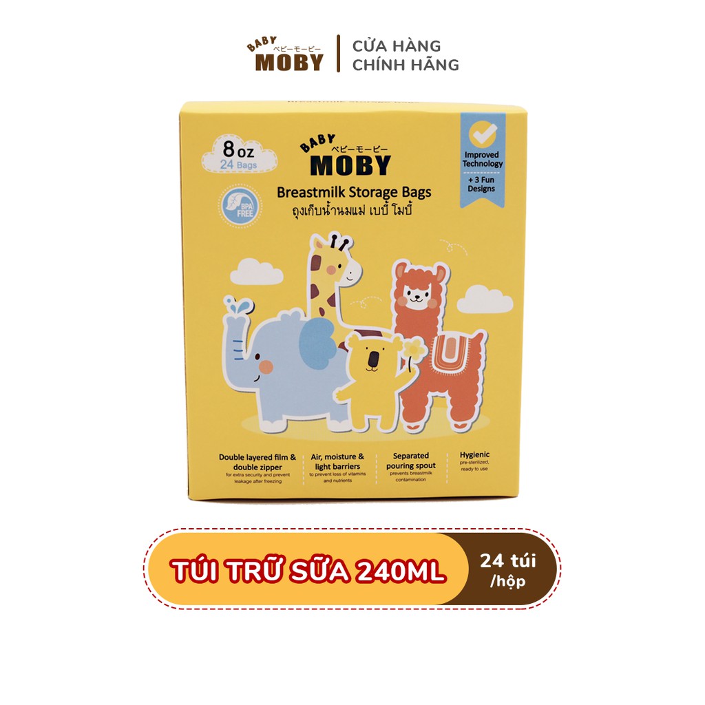 Túi trữ sữa Moby Baby Thái Lan 240ml 1 hộp 24 túi