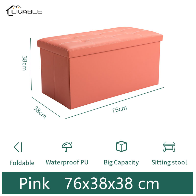 LIVABLE Ottoman Storage Stool Waterproof Leather Sofa Storage Box Large Sofa Chair Bench Seat Folding Storage Foot Stool - Image 2