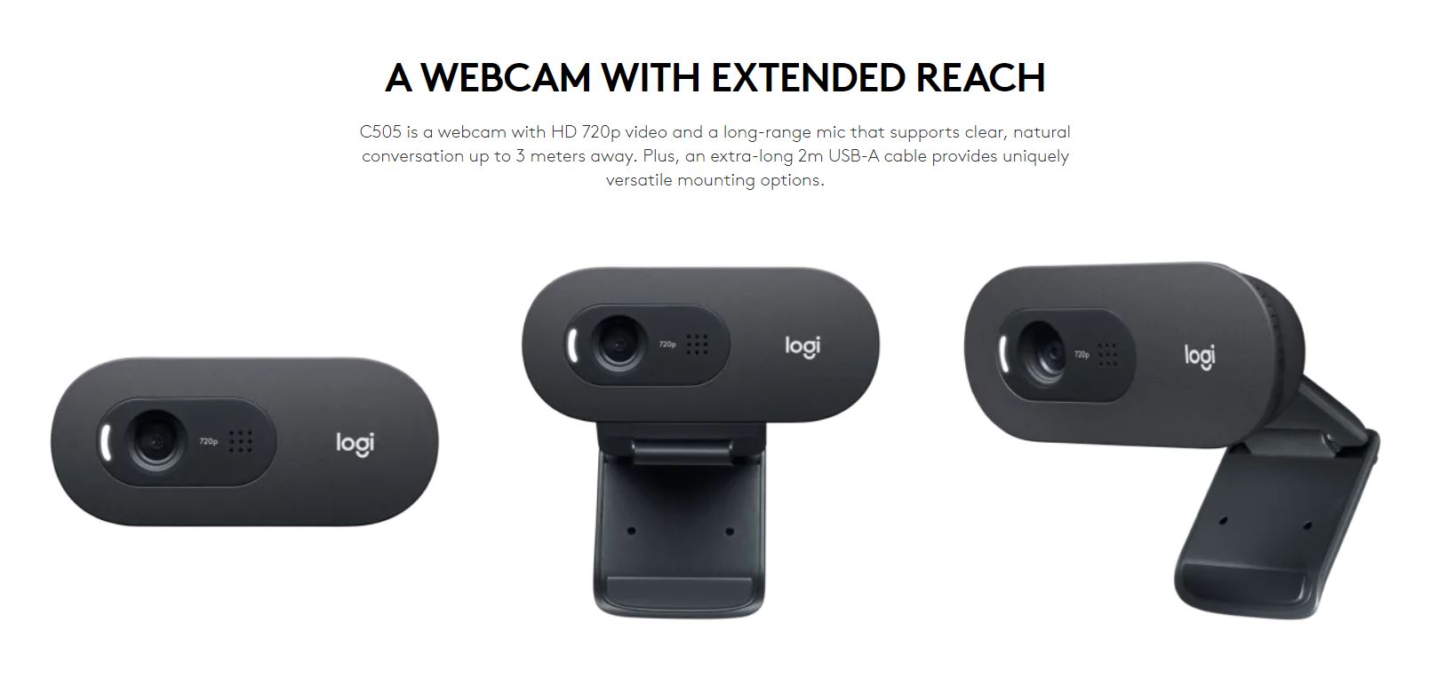 Camara Web Hd Logitech C505 Webcam 720p Videollamada Stream, Playfactory