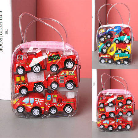 Mini 6-Pc Pull Back Car Set - Fire Truck & Taxi