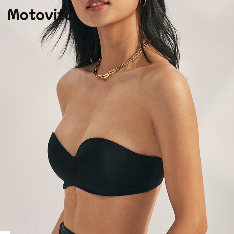 Motovita Women Sexy Strapless Bra Wireless Female Tube Top Solid Push Up Thin Bras Underwear Convertible Straps Ladies Lingerie Bras