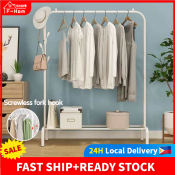 Adjustable Double Rolling Garment Rack with Hat Hooks and Shelves
