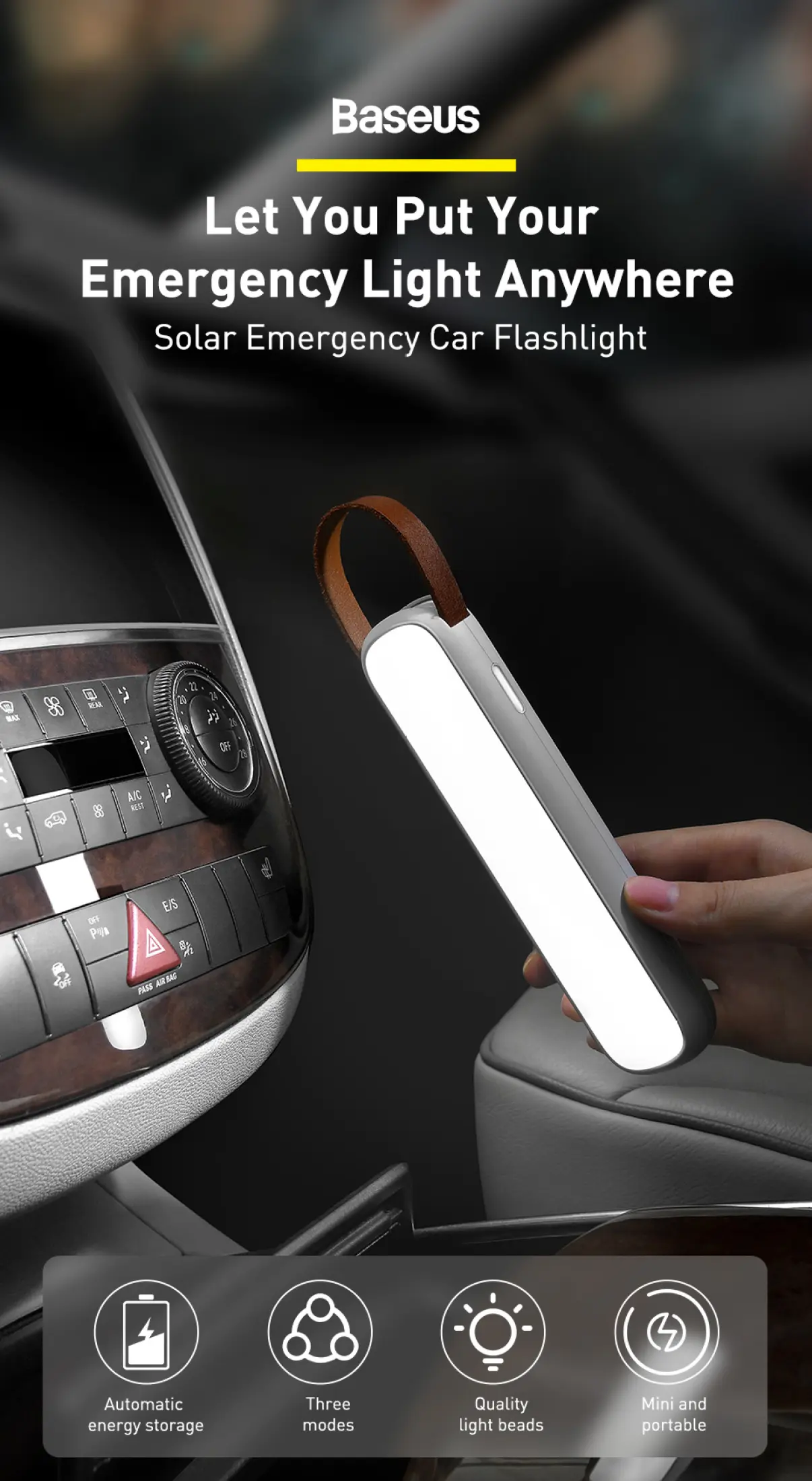 Baseus Solar Car Flashlight Emergency Portable LED Light buy online best price in pakistan