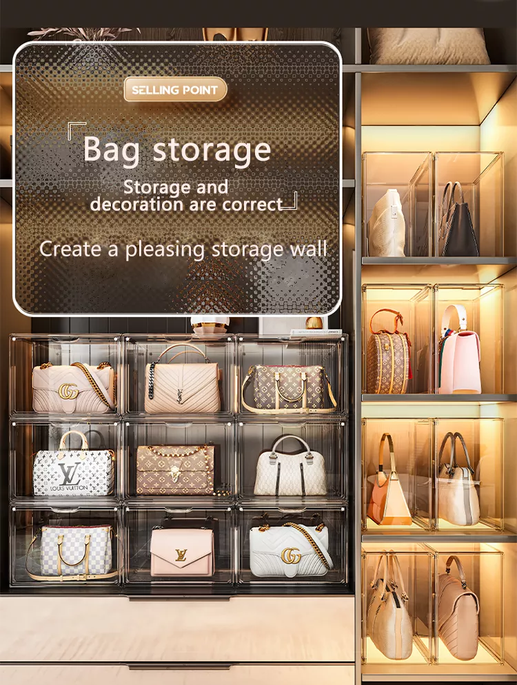 Handbag Storage Organizer For Closet, Display Case For Handbag Purse,  Stackable Dustproof Storage Organizer For Clutch, Wallet, Book, Toys  Organization And Display, Home Storage - Temu