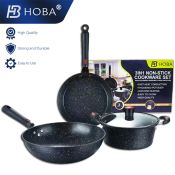 Hoba Non-Stick Cookware Set: 3-Piece Frying Pan & Wok