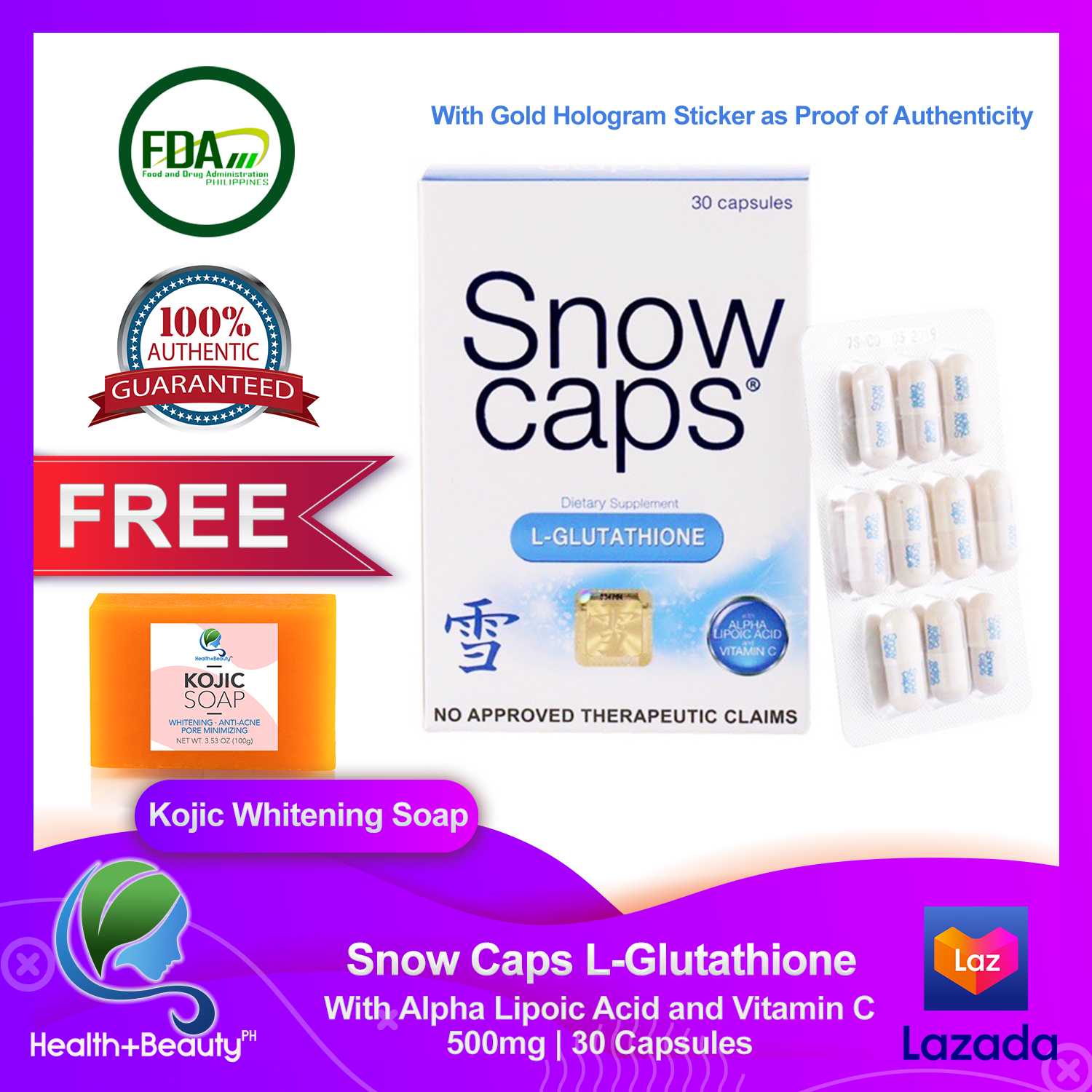 snow caps glutathione price philippines Snow Caps L-Glutathione Skin Whitening 30 Capsules main image 1