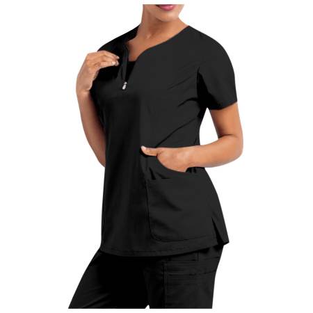 Stretch V-Neck Scrub Top for Women with Pocket - 