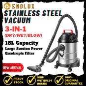 Enolux Stainless Steel 3IN1 / 2IN1 Vacuum Cleaner Dry Wet Blow Multifunctional Vacuum Large Capacity 15L 18L Strong Suction Canister Vacuum Cleaner With Washable Hepa Filter For House Office Car Sofa