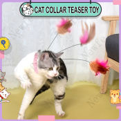 Newfe Cat Feather Teaser Stick Toy with Bell Collar