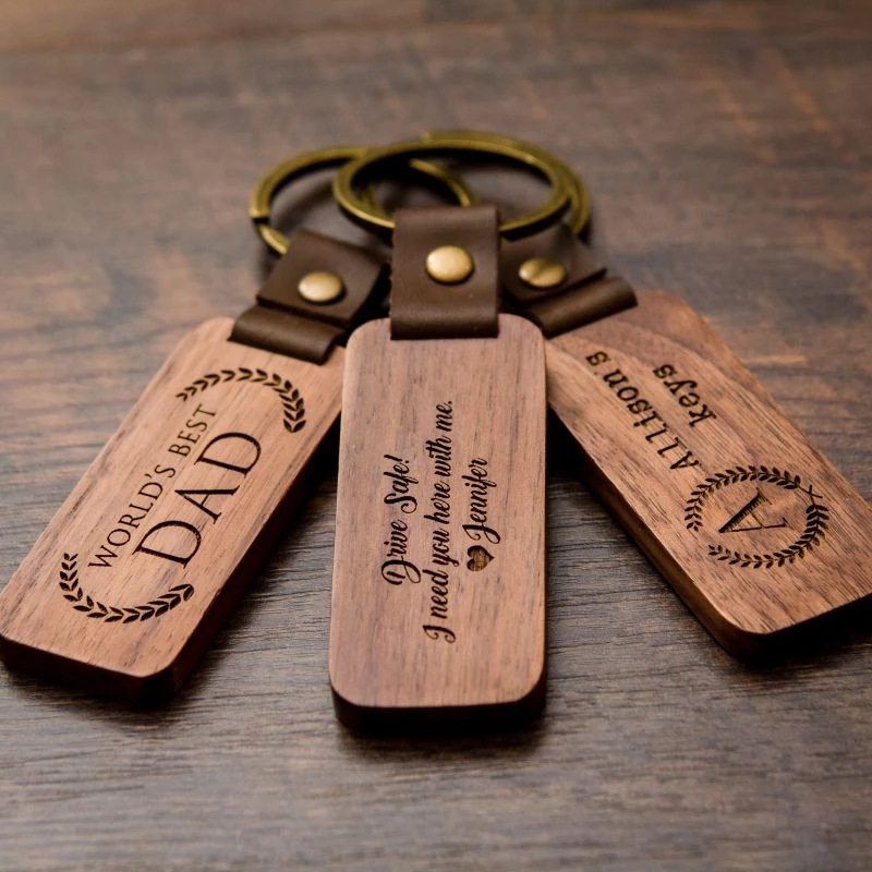 Personalized Wooden Keychain Laser Engraving of Photo Logo