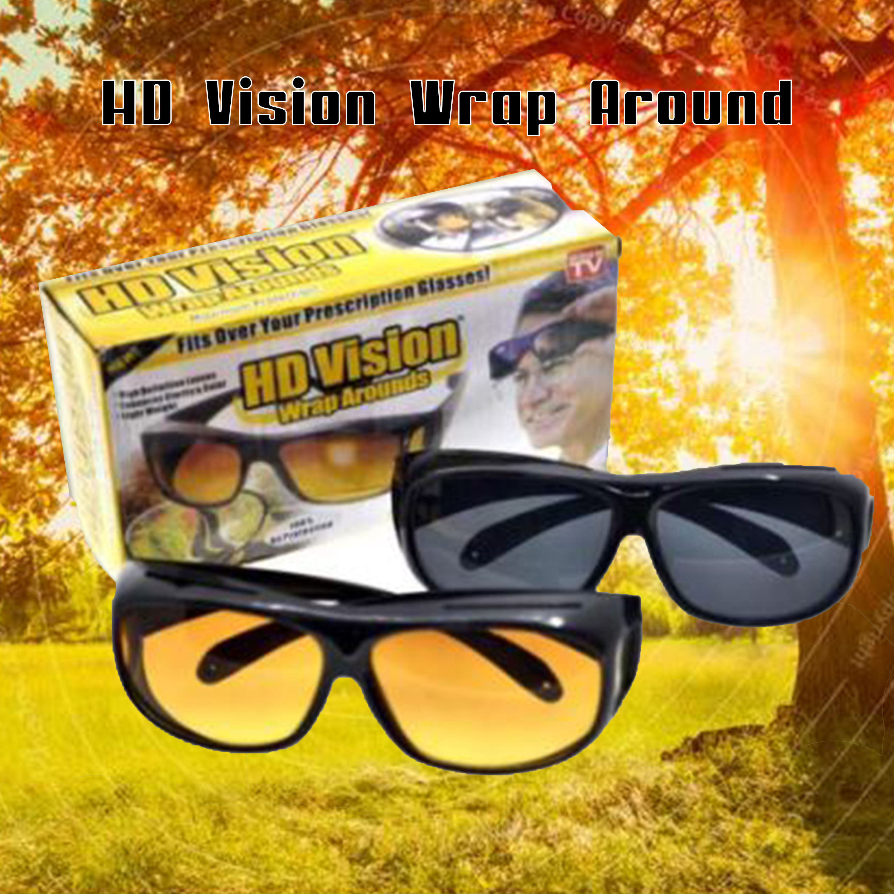 Night Driving Glasses, Anti Glare Night Vision Glasses HD Polarized Yellow  Tint Fit Over Wrap Around