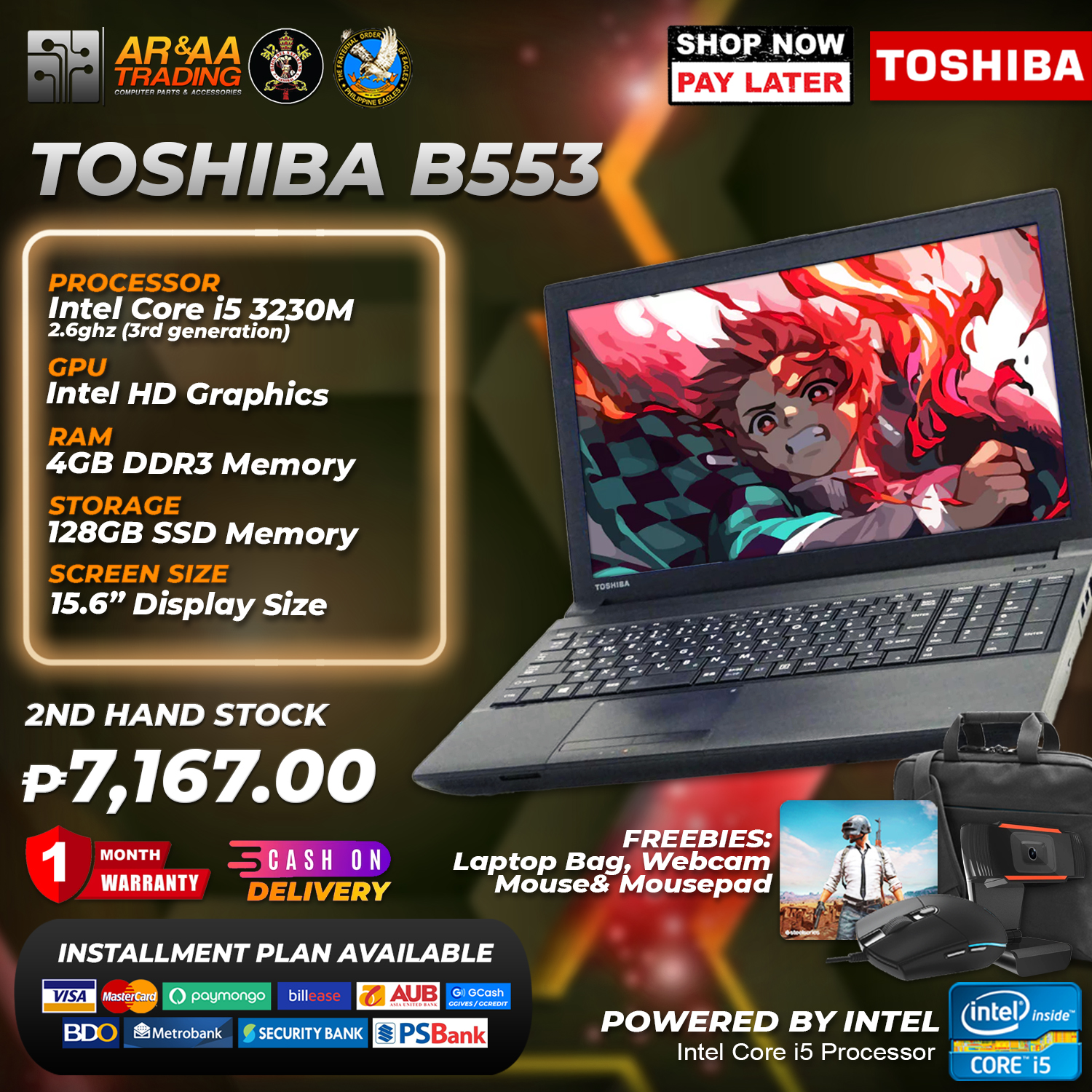 Laptop TOSHIBA B Intel Core i5 M 2.6ghzgb gb SSD3rd