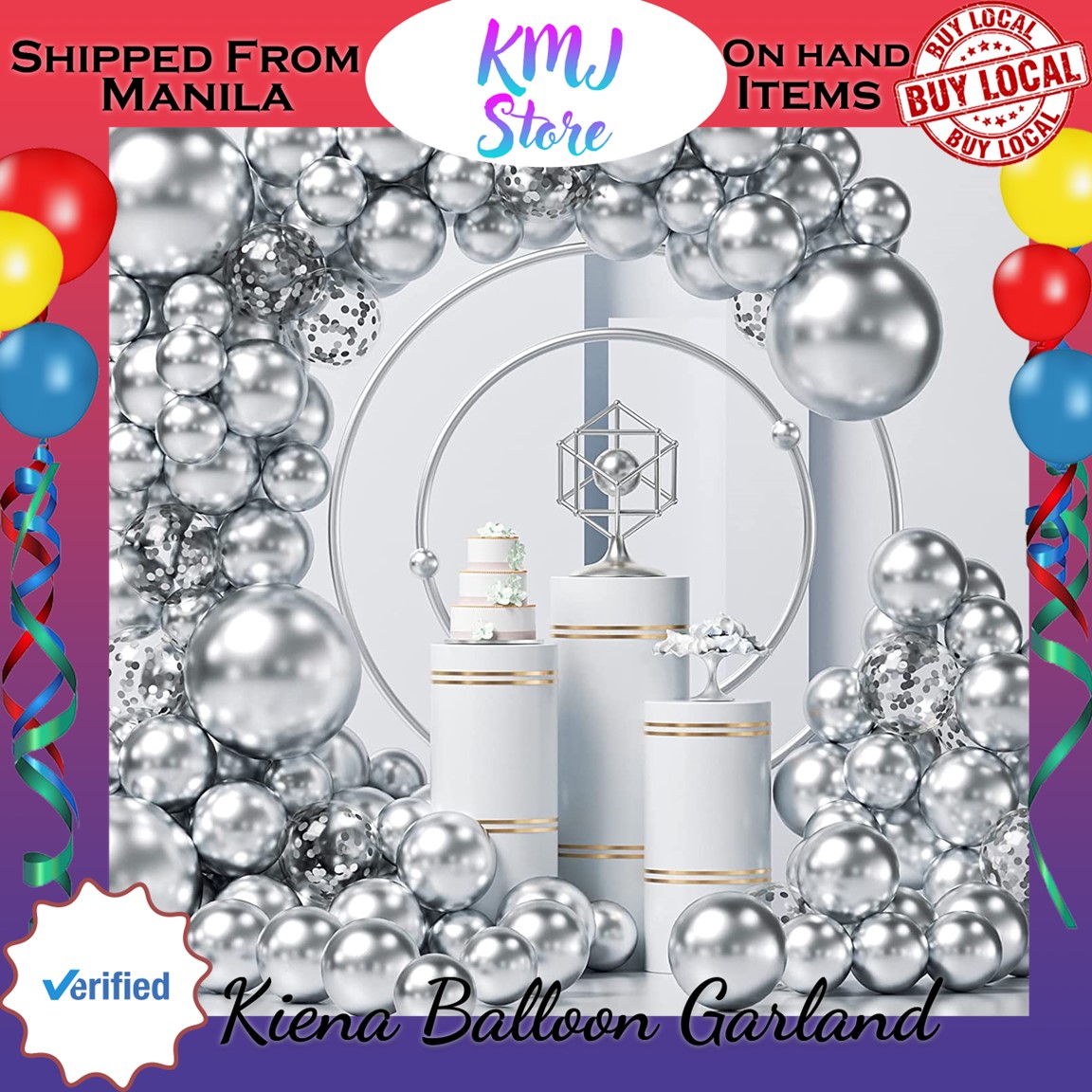 Silver Metallic Chrome Balloons Garland Arch Kit 125pcs Different Sizes 18  12 10 5 Inch Silver and Silver Confetti Latex Balloons for Anniversary