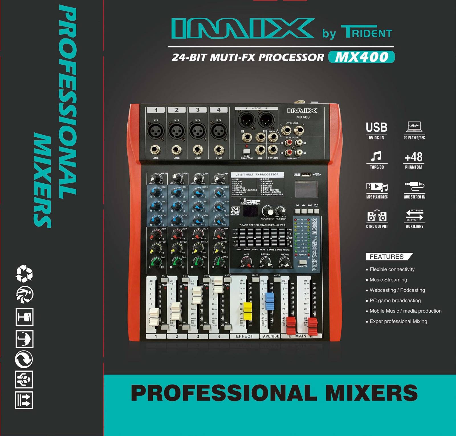 IMIX MX-400 Slim 4-Ch Mixer with Bluetooth and Effects