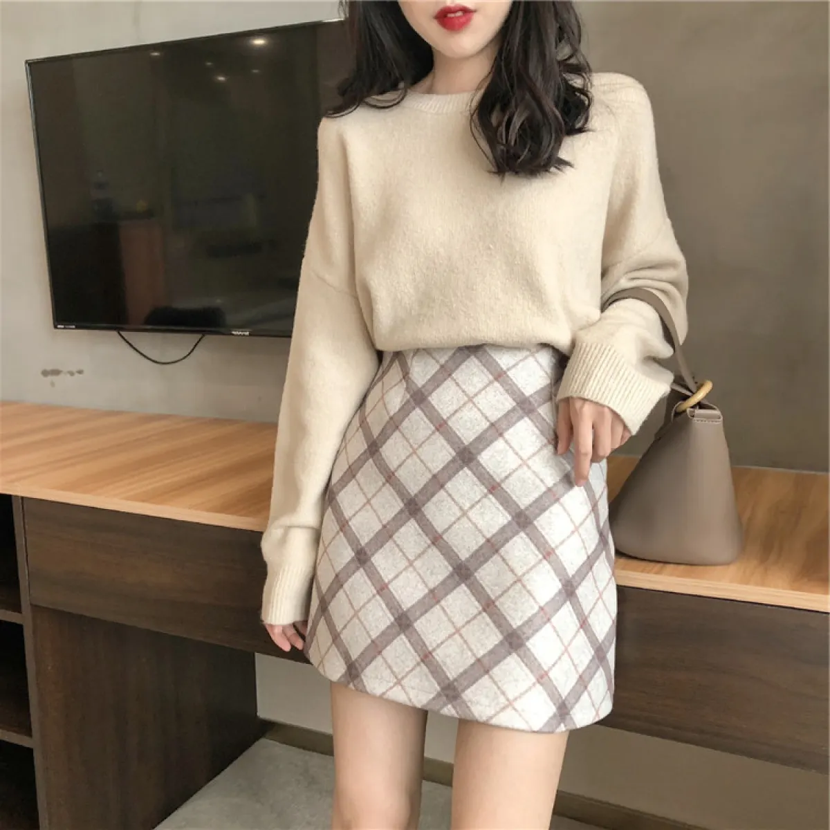 Internet Celebrity Autumn And Winter New Lightly Mature Knitting Suit Very Fairy Western Style Cute Loose Sweater Skirt Two Piece Suit Lazada lazada