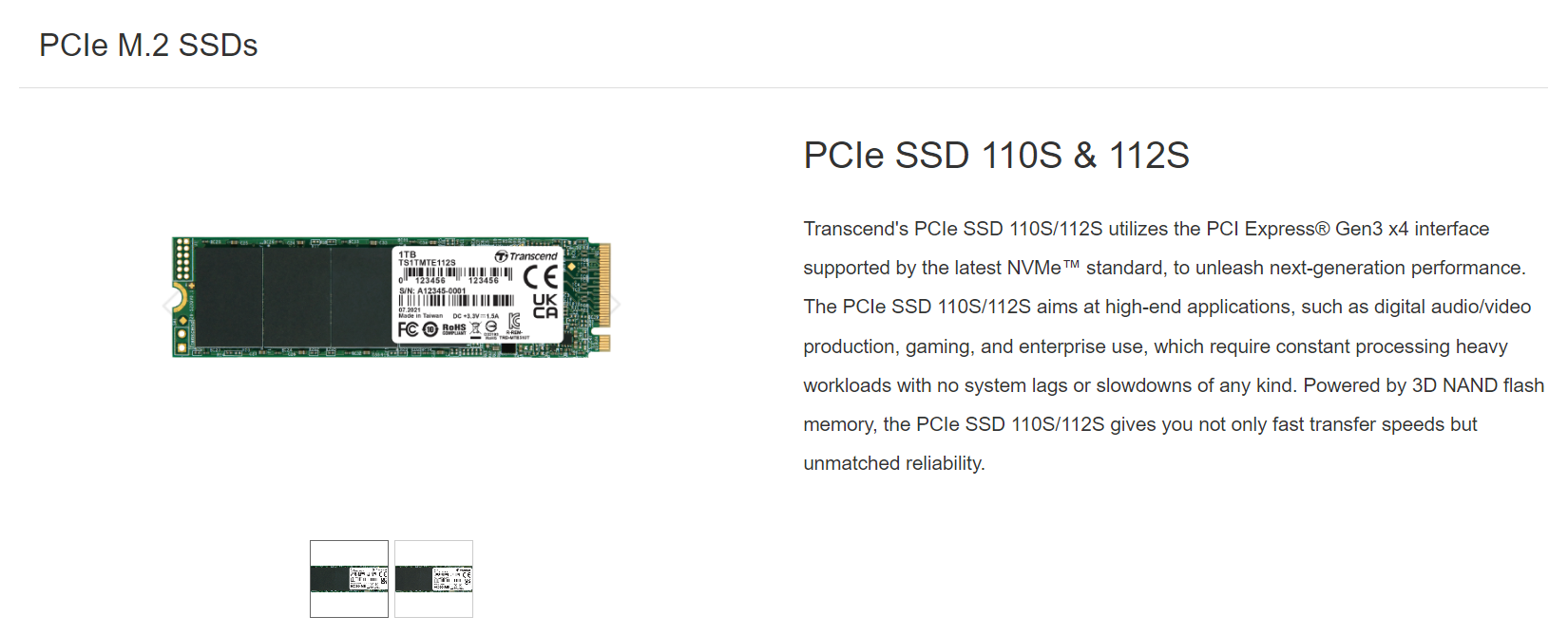 Transcend TS1TMTE110S 1TB NVMe PCIe Gen3 x4 MTE110S M.2 SSD Solid