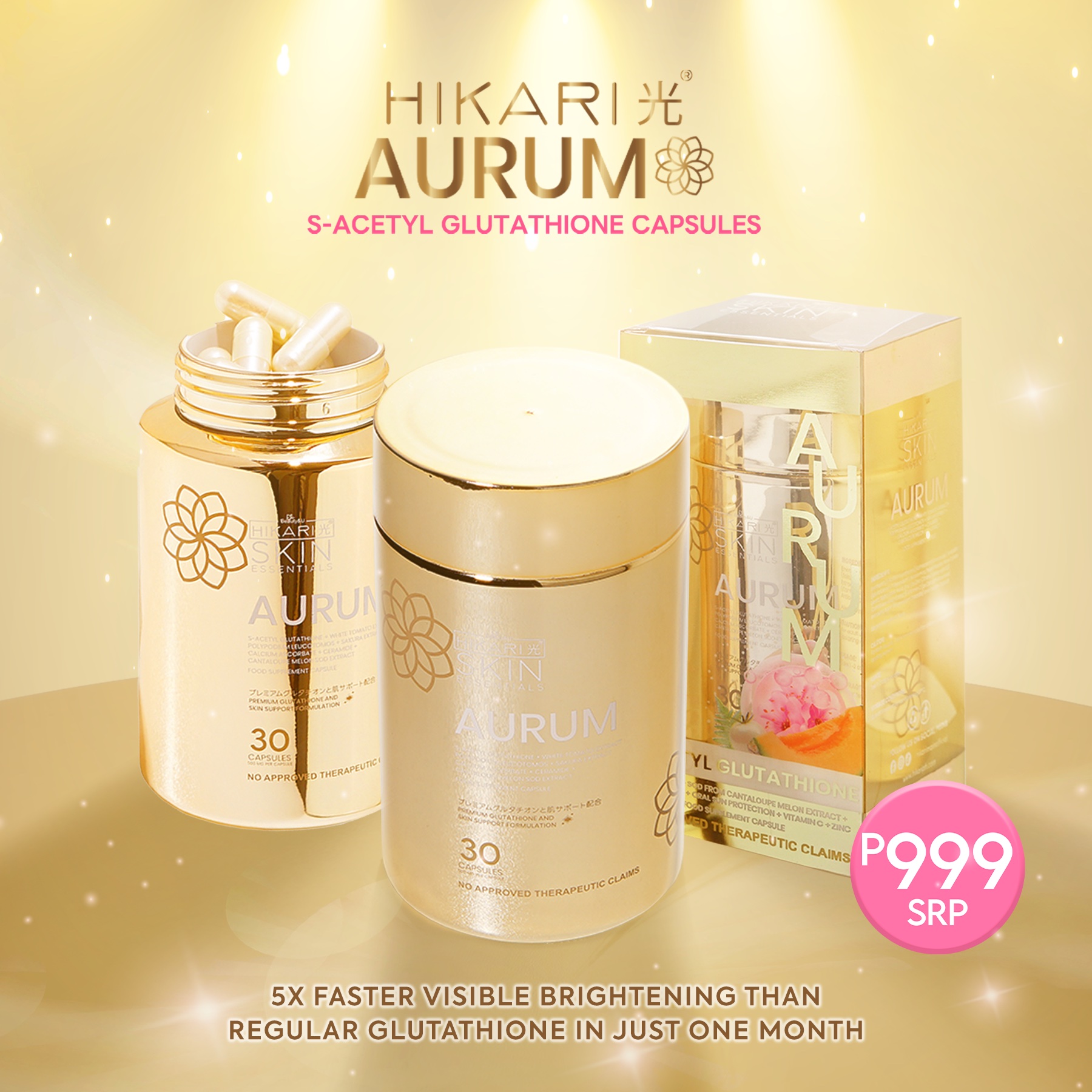 hikari aurum glutathione side effects 5X Whitening Glow—S-Acetyl + Collagen & Vit C with Zinc and Oral Sunscreen with Instant Brightening Mechanism of the glutathione