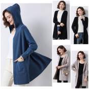 Knitted Hooded Cardigan with Pockets for Women by 