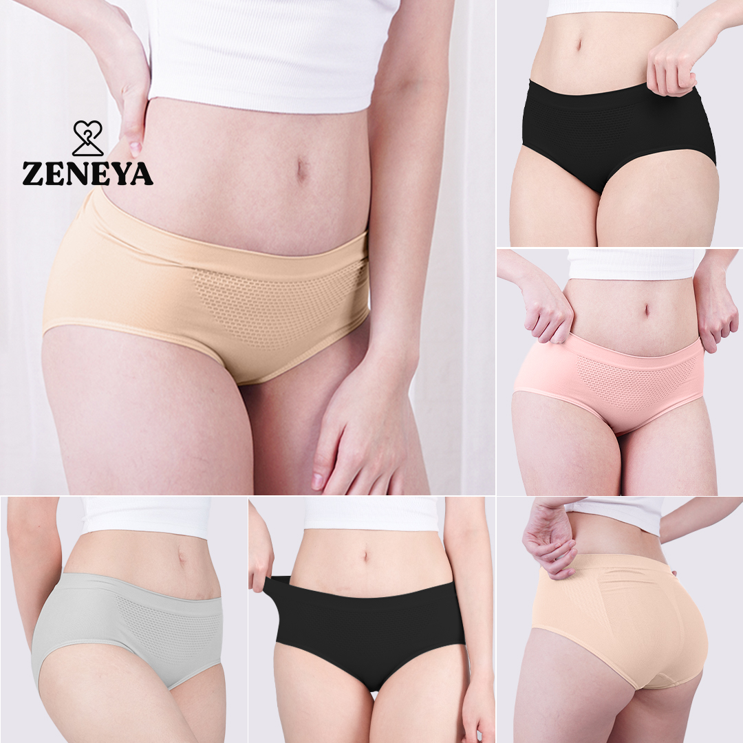 Set of 3 pcs) Zeneya Ribbon Ribbed Cotton Panty For Women Rib