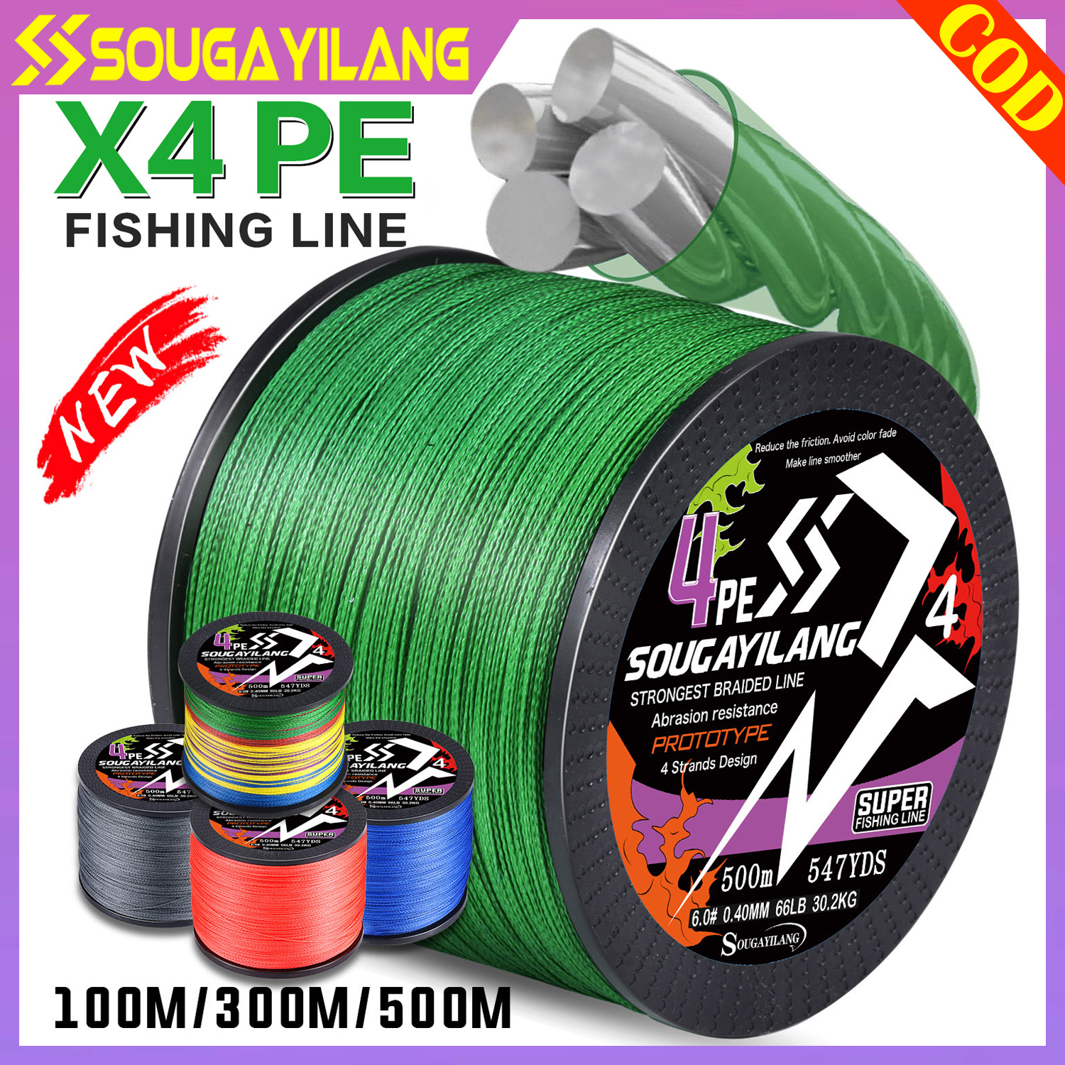 Sougayilang 4-Strand PE Braided Fishing Line - 100M, 18-66LB