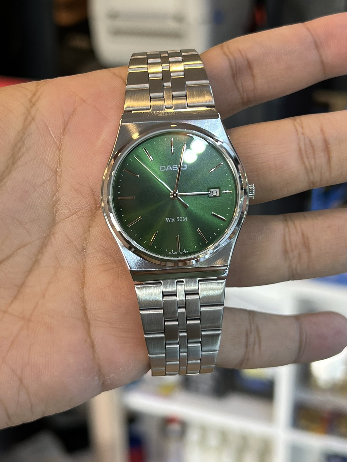 CASIO Analog Green Dial Stainless Steel Men