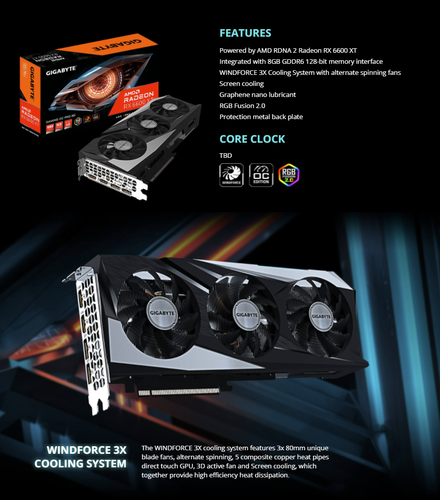 GIGABYTE Radeon RX 6600 XT GAMING OC PRO 8G Graphics Card