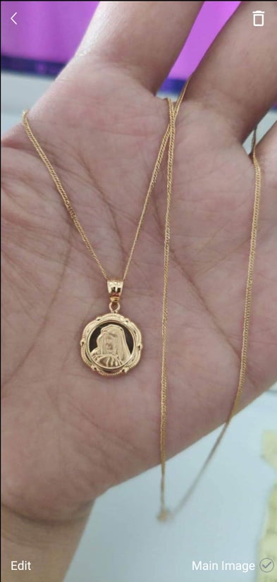 PAWNABLE 18K Saudi Gold Round M Pendant Necklace