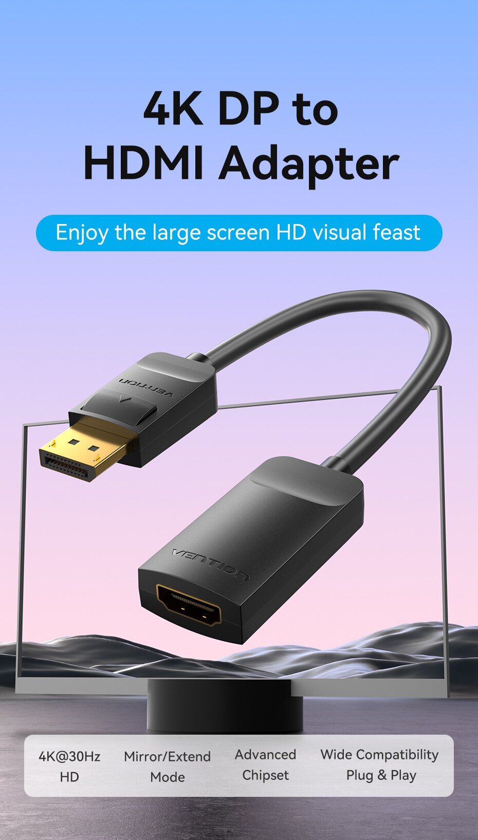 thumbnail interactive-video image 1 of UGREEN 4K@60Hz DisplayPort To HDMI Cable 2 M(6.6FT),Unidirectional DP 1 of 13