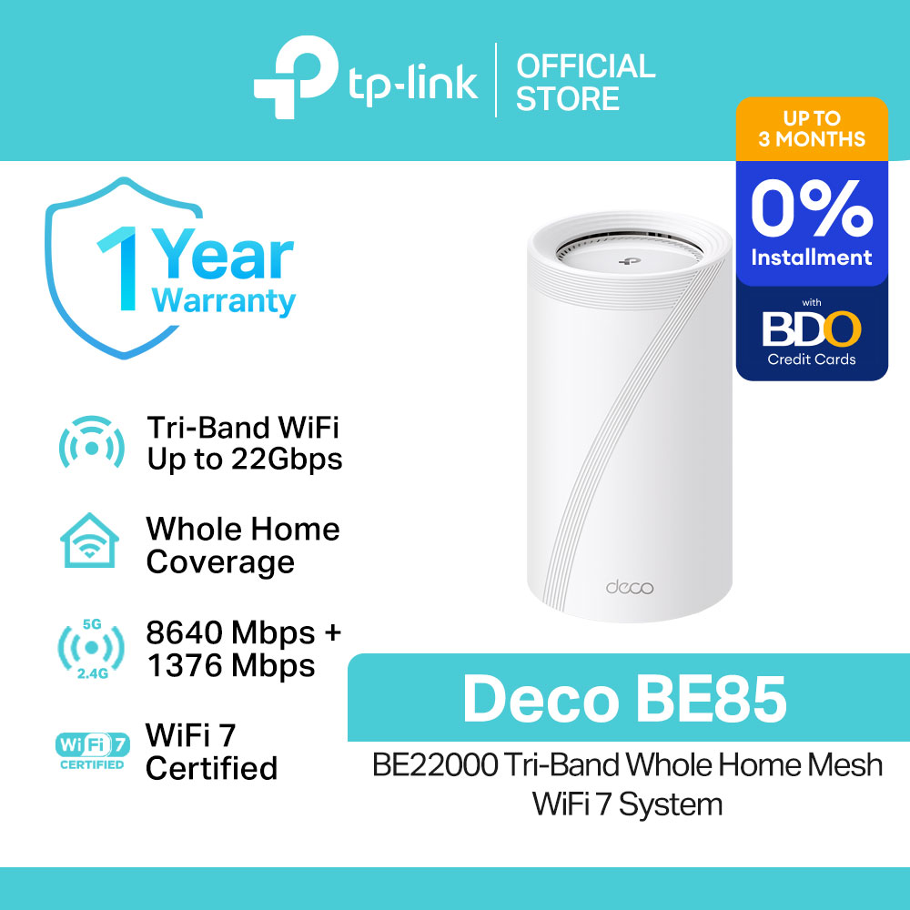 TP-Link Official Store / Deco BE85 BE22000 / 22 Gbps Tri-Band Multi-Gigabit Whole Home Mesh Smart Access Point WiFi 7 Router