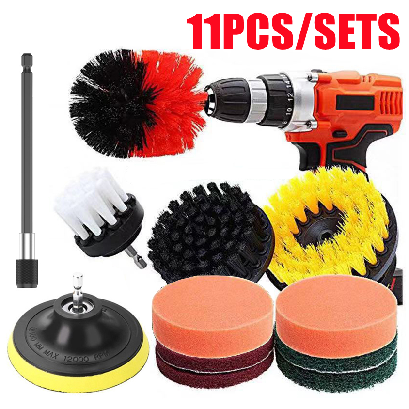 3/4/11Pcs Drill Brush Attachments Set,Scrub Pads & Sponge, Power Scrubber Brush with Extend Long Attachment All Purpose Clean for Grout, Tiles, Sinks, Bathtub, Bathroom, Kitchen - Image 4