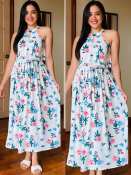 WBGraceu Women's Floral Maxi Dress, Sleeveless, Halter Neck, Free Size