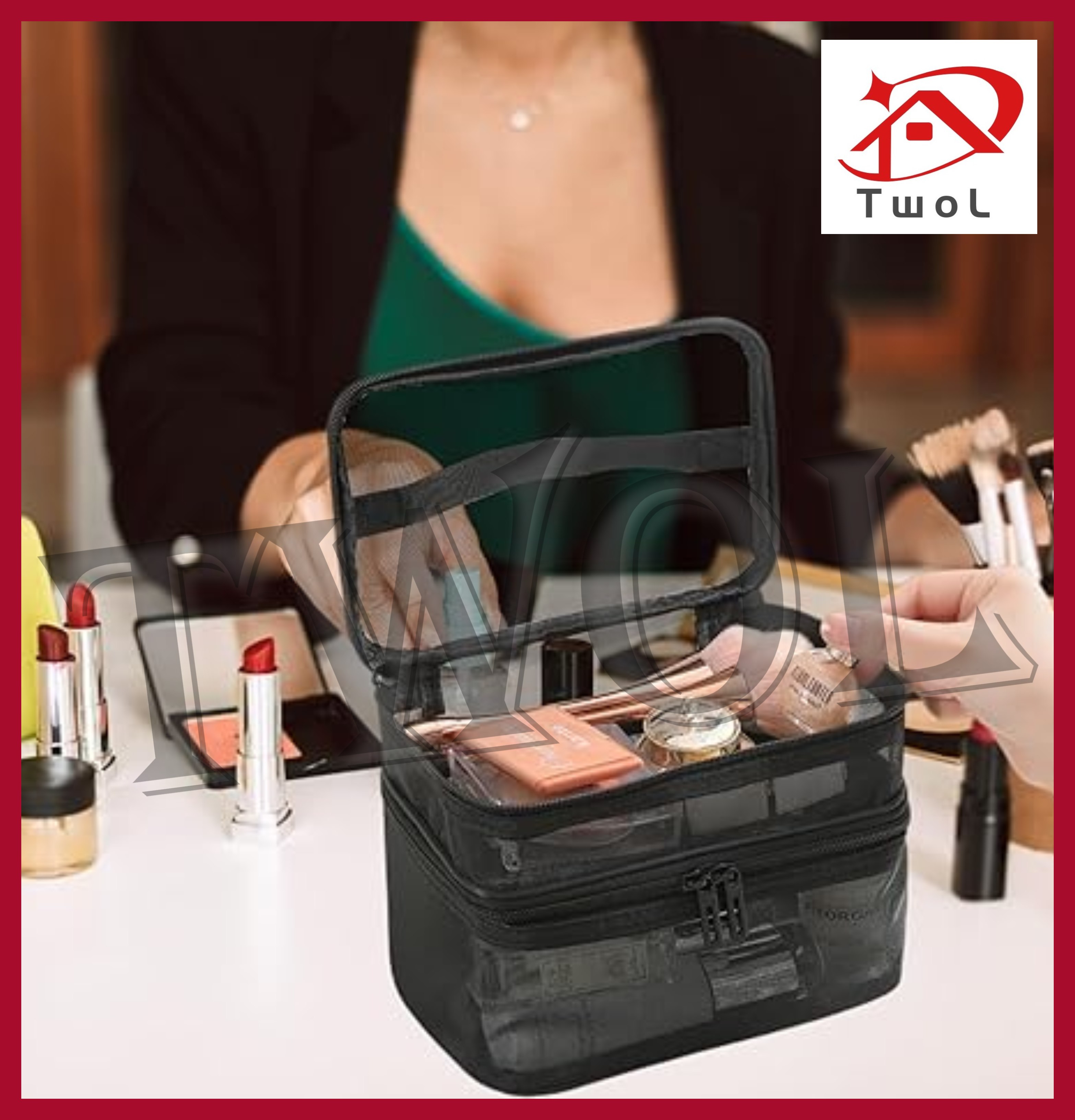 TWOL 1pcs Mesh Double Layer Makeup Bag Travel Portable Wash Bag Simple  Cosmetics Storage Bag Toiletries Bag