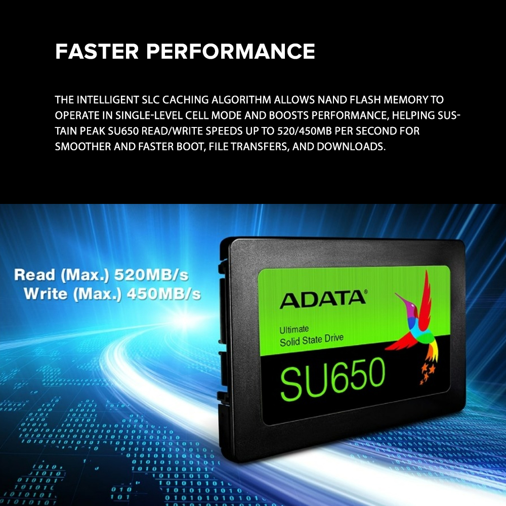 Adata SU650SS Solid State Drive 120gb SATA 2.5, 3D NAND SSD Up to 520 /  450MB/s SATA 6Gb/s Laptop and Computer Compatible, Budget SSD for Gaming,  Up to 10x Speed compare to