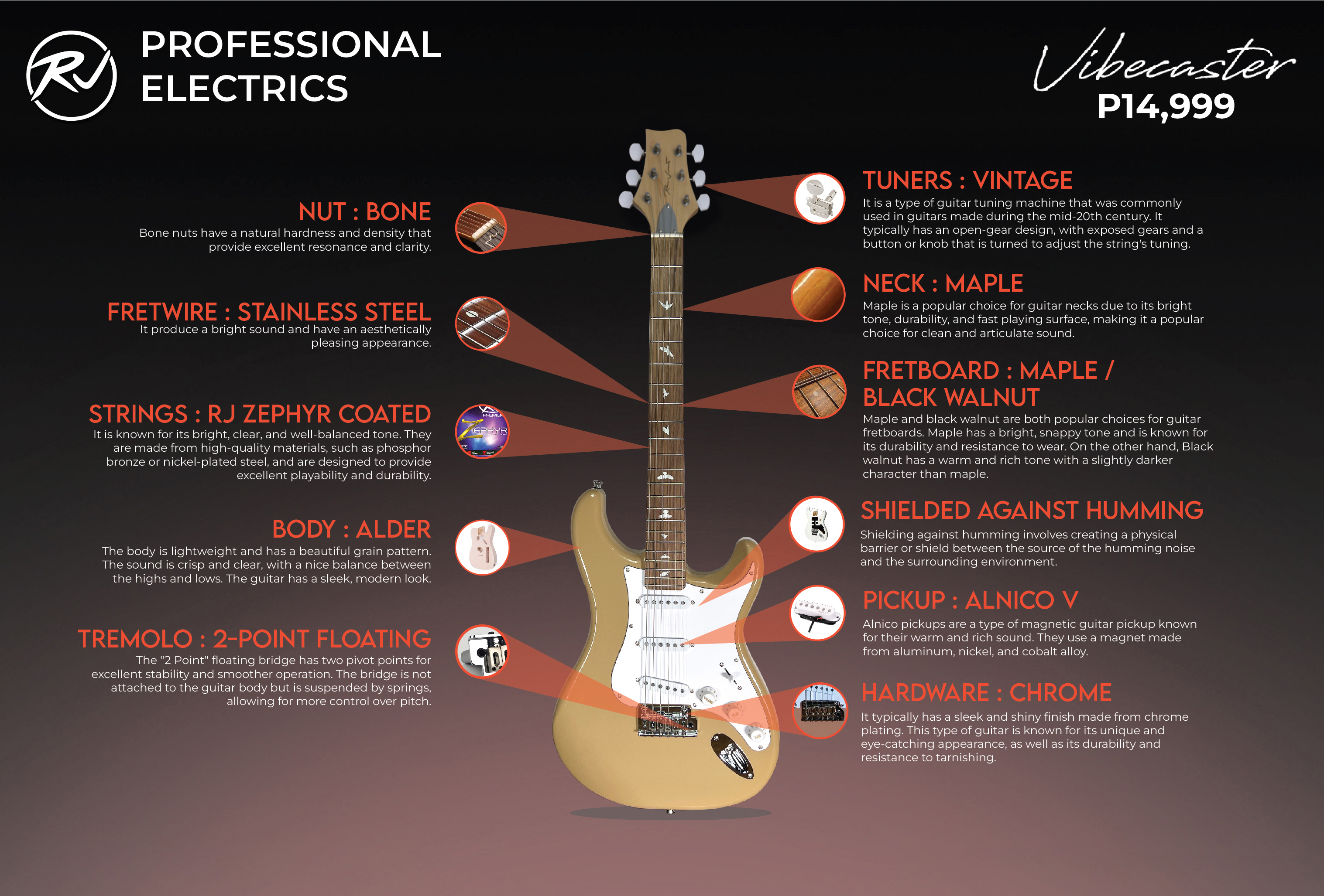 ギター RJ Vibecaster Professional RJ Vibecaster Electric Guitar (Silversky, Stratocaster) | Lazada PH