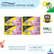 Tender Love Unscented Baby Wipes 80's Pack of 4