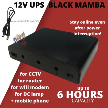 Black Mamba 12V UPS for WiFi, Router, CCTV, Biometrics