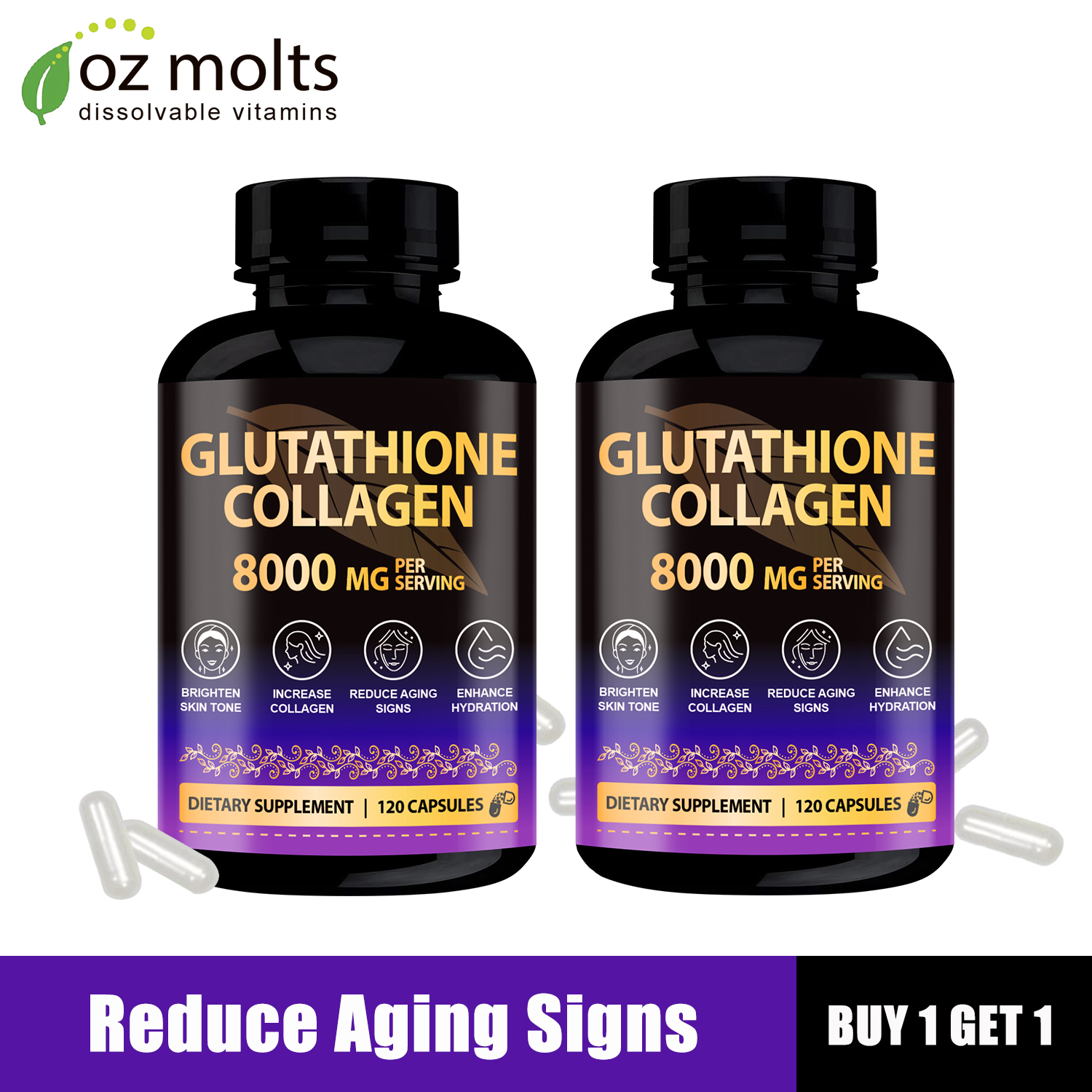 Ozmolts Glutathione Capsules Antioxidant Anti-Aging Capsules Boosting  Immunity Dull Skin Whitening Supplement Health Whitening Capsules With  Glutathione 1000mg, 60 Capsules