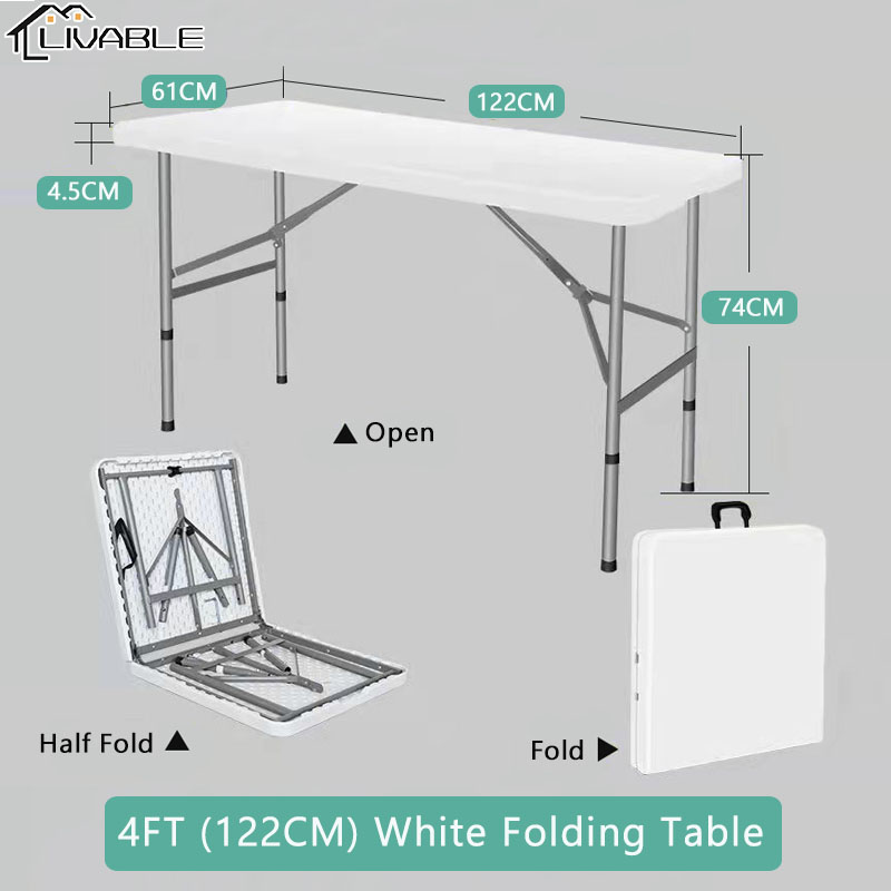 LIVABLE Folding Table 4FT (122cm) Folding Half Table Outdoor Portable Folding Table Long Table Dining Table Office Table - Image 3