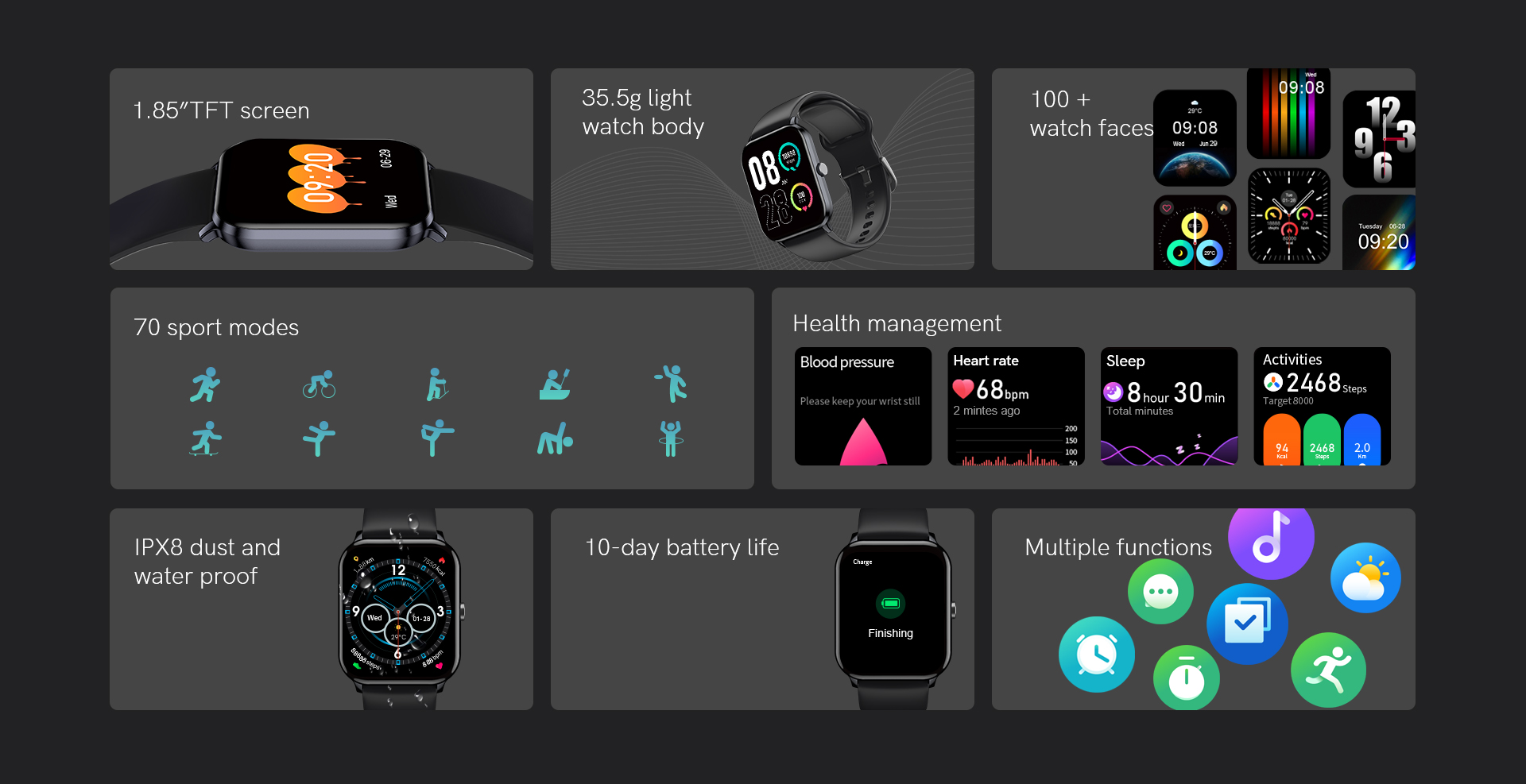 QCY GTC Smart Watch : IPX8 Water Resistant