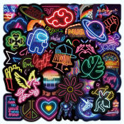 50pcs neon waterproof sticker set phone car luggage Notebook laptop tumbler water bottle suitcase mug Cool sticker set