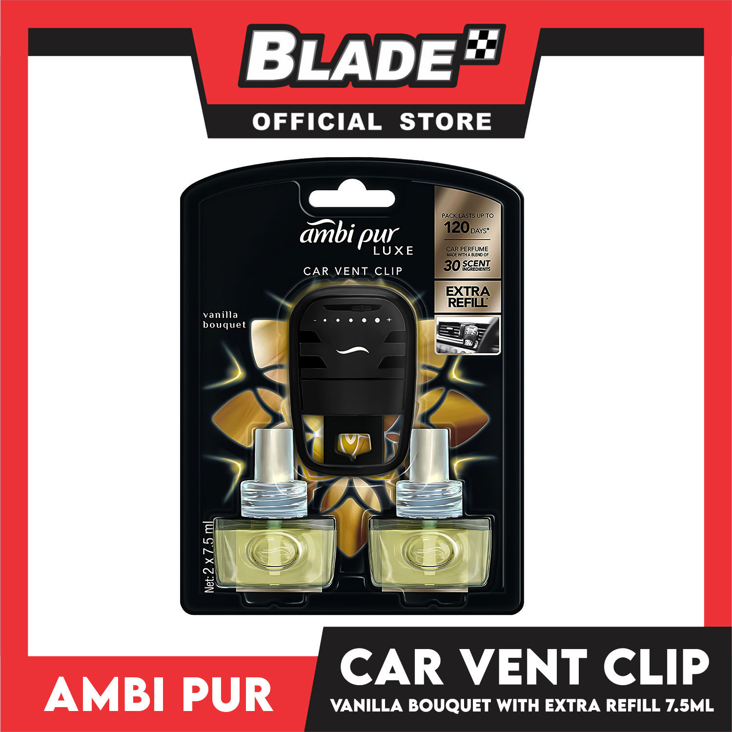 Ambi Pur Luxe Car Vent Clip with Extra Refill 7.5ml x 2 Mountain Breeze