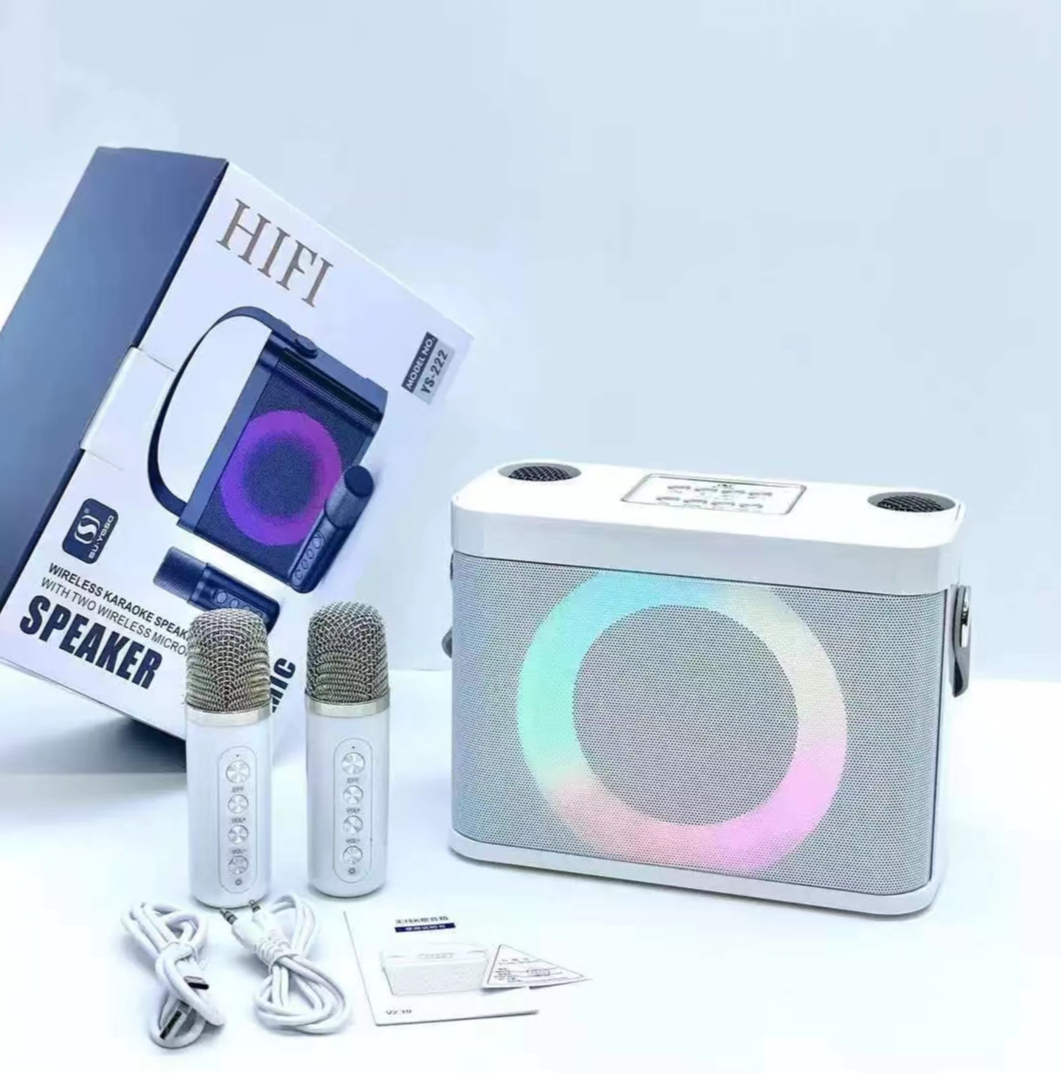 YS-222 portable portable wireless Bluetooth speaker with two wireless microphones 3D surround home microphones